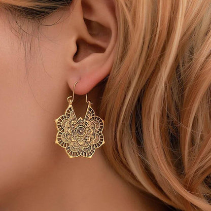 Gold Mandala Boho Dangle Earrings - Diane Jewelry