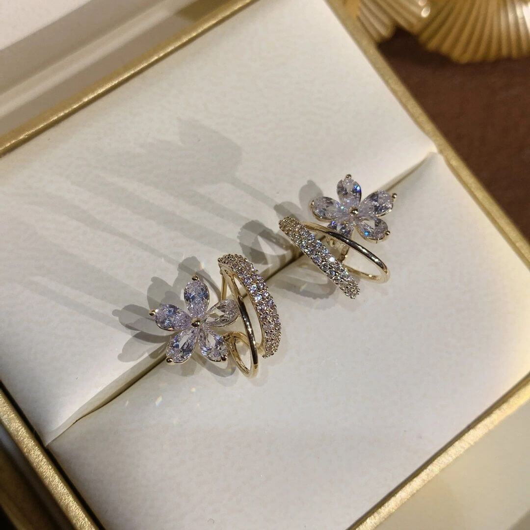 Crystal Flower Gold Hoop Earrings - Diane Jewelry