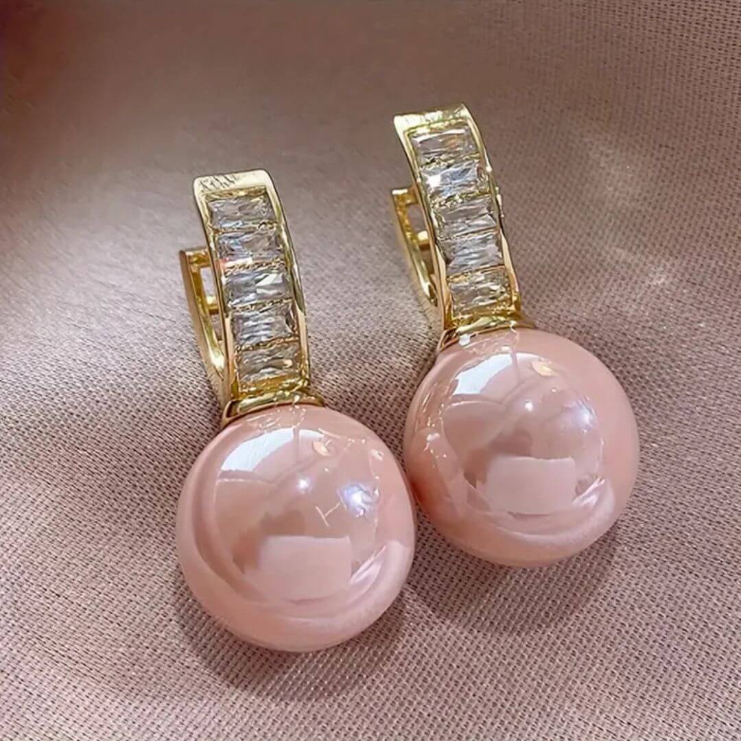 Gold Crystal Pink Pearl Earrings - Diane Jewelry