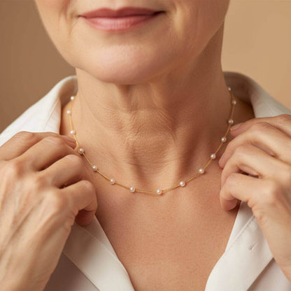 Gold Dainty Pearl Choker Necklace Emma & Noah Jewelry