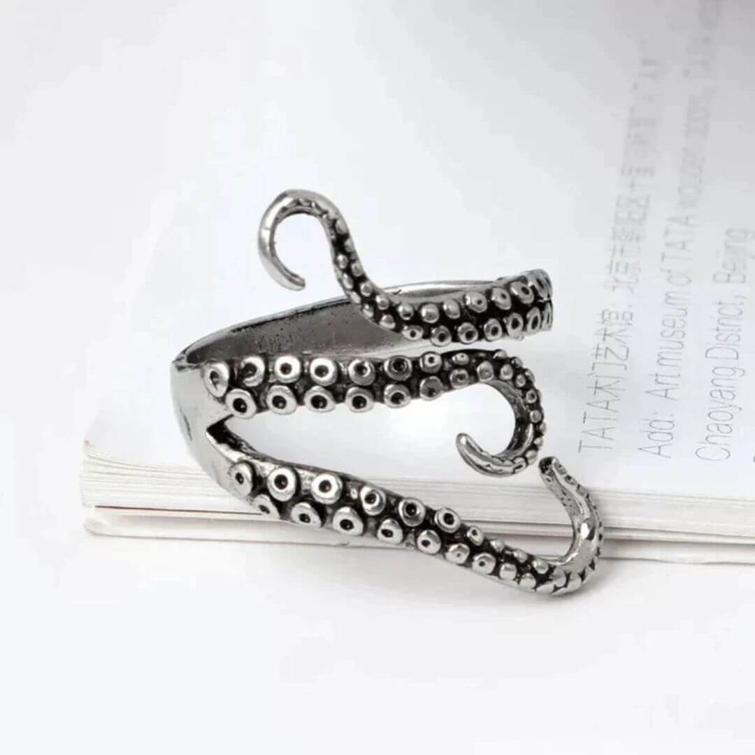 Silver Octopus Tentacle Adjustable Ring - Diane Jewelry
