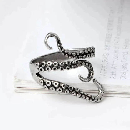 Silver Octopus Tentacle Adjustable Ring - Diane Jewelry