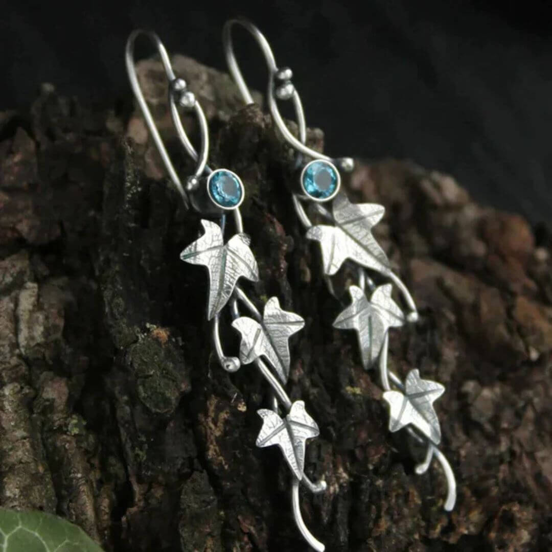 Silver Ivy Leaf Gem Earrings - Diane Jewelry