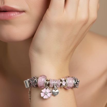 Pink Flower Love Charm Bracelet Emma & Noah Jewelry