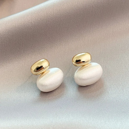 Gold White Oval Stud Earrings - Diane Jewelry