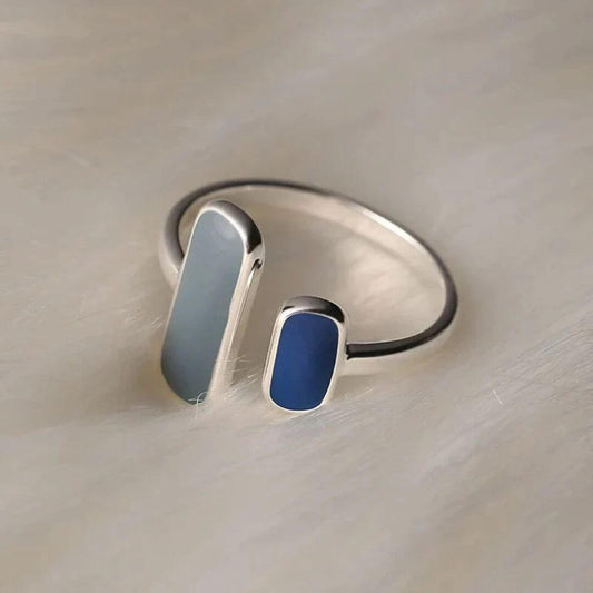 Silver Minimalist Blue Open Ring - Diane Jewelry