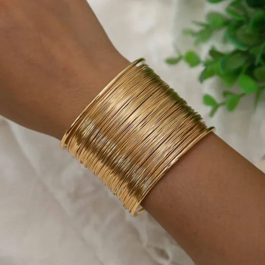 Wide Gold Wire Cuff Bracelet - Diane Jewelry