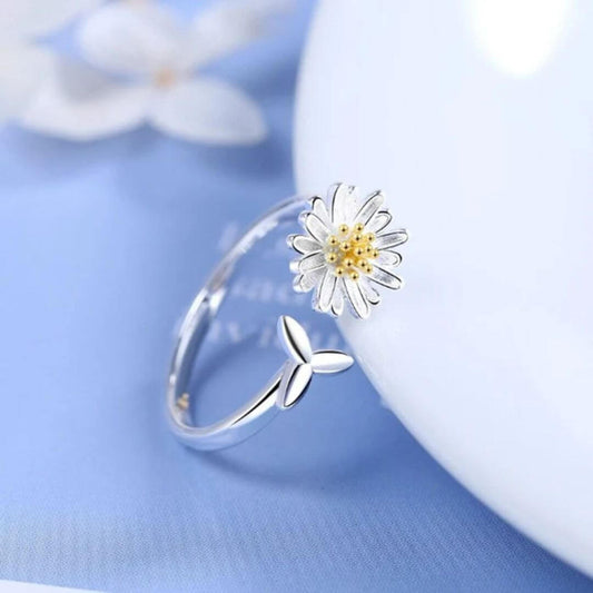 Silver Daisy Adjustable Flower Ring - Diane Jewelry