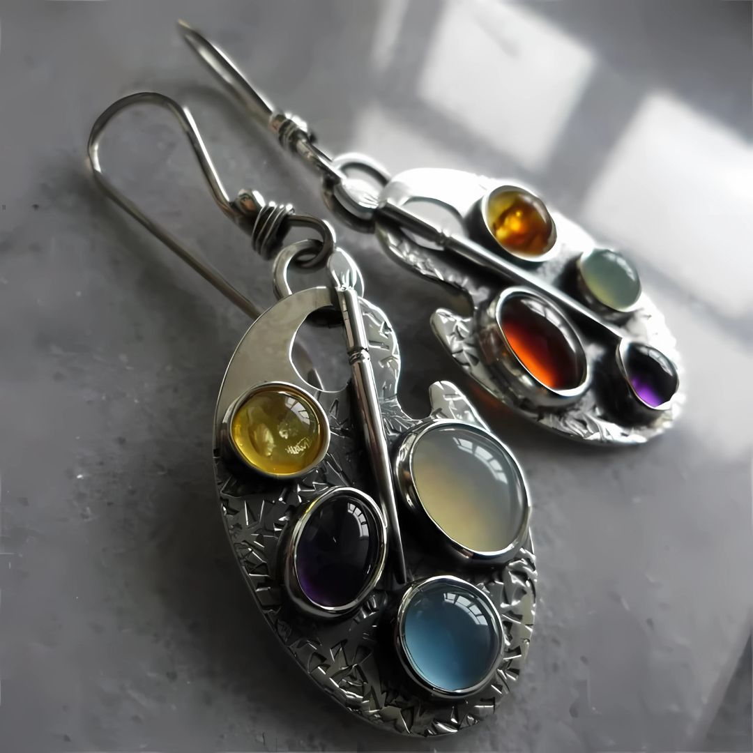 Painter Palette Gemstone Dangle Earrings - Diane Jewelry