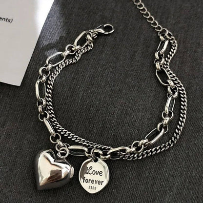 Silver Chain Love Charm Bracelet - Diane Jewelry