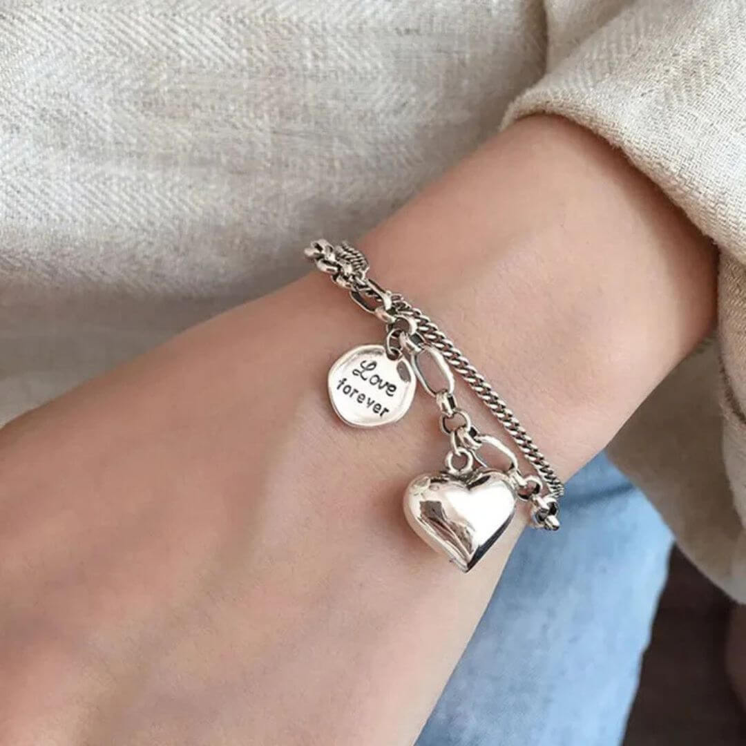 Silver Chain Love Charm Bracelet - Diane Jewelry