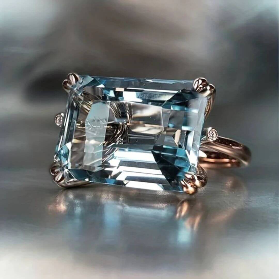 Emerald Cut Aquamarine Statement Ring - Diane Jewelry