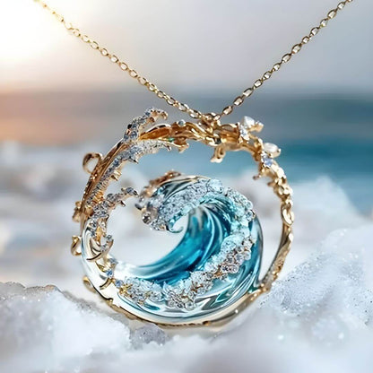 Ocean Wave Crystal Pendant Necklace Emma & Noah Jewelry