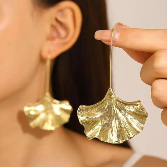 Gold Ginkgo Leaf Drop Earrings - Diane Jewelry