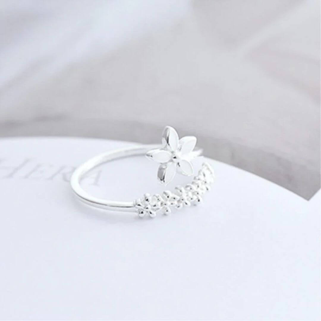 Adjustable Silver Floral Open Ring - Diane Jewelry