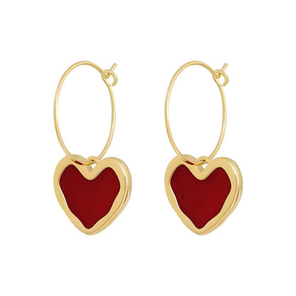Red Heart Gold Hoop Earrings - Diane Jewelry