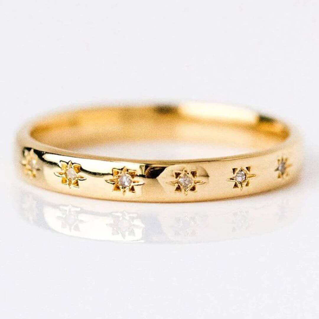 Gold Star Engraved Stacking Ring - Diane Jewelry