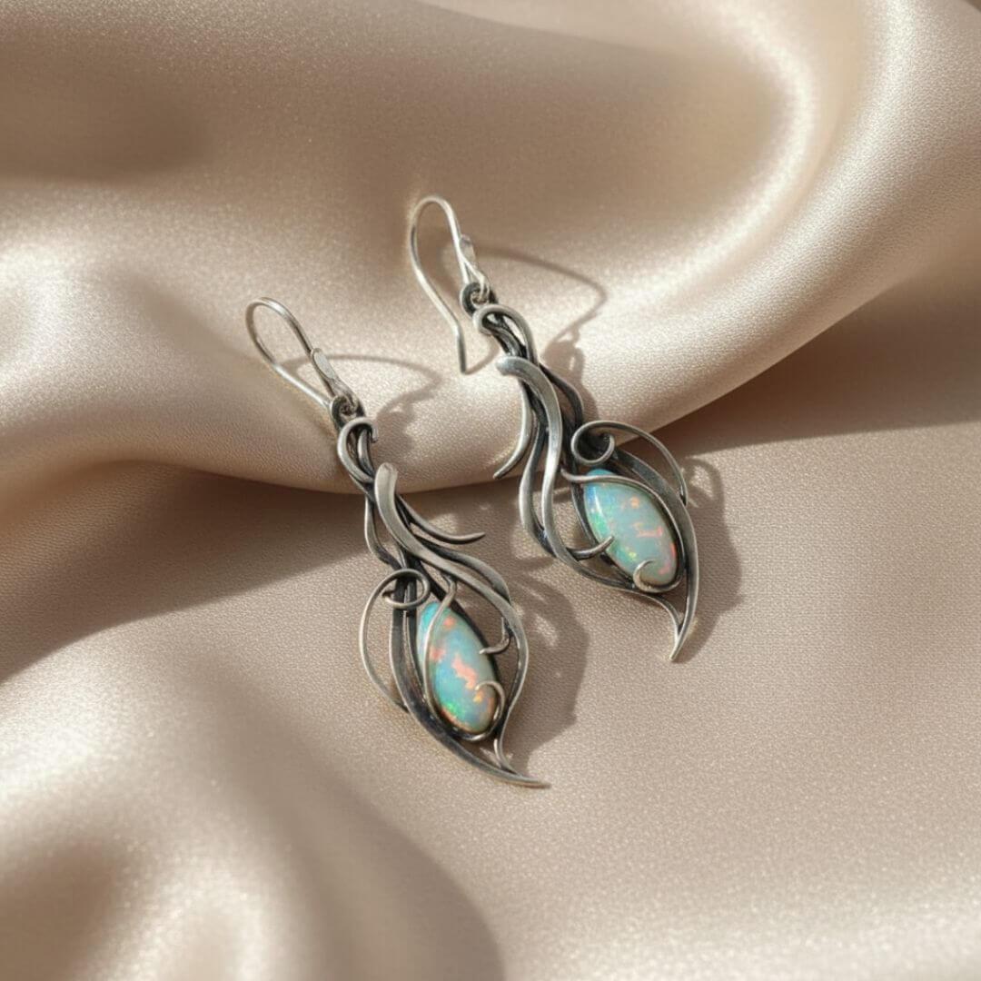 Silver Opal Art Nouveau Earrings Emma & Noah Jewelry