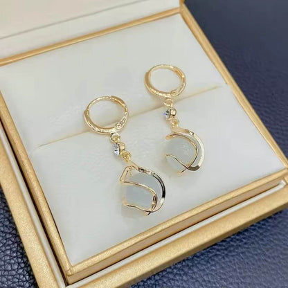 Moonstone Crystal Gold Drop Earrings - Diane Jewelry