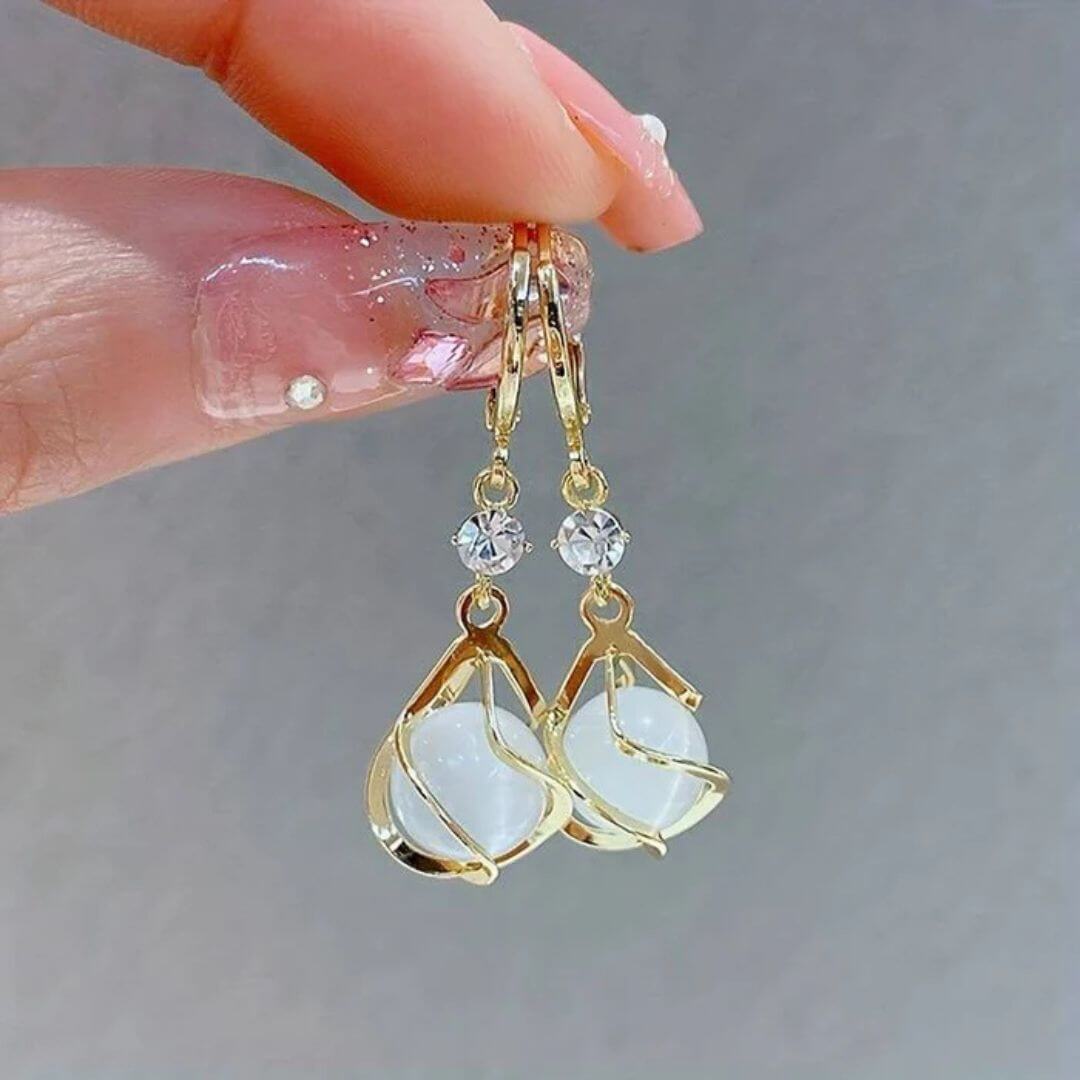 Moonstone Crystal Gold Drop Earrings - Diane Jewelry