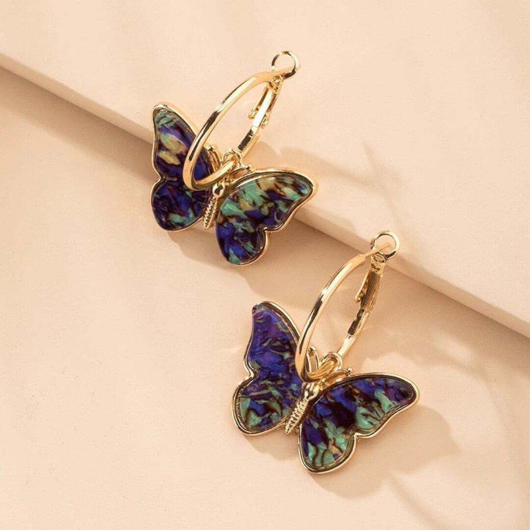 Colorful Butterfly Gold Hoop Earrings - Diane Jewelry