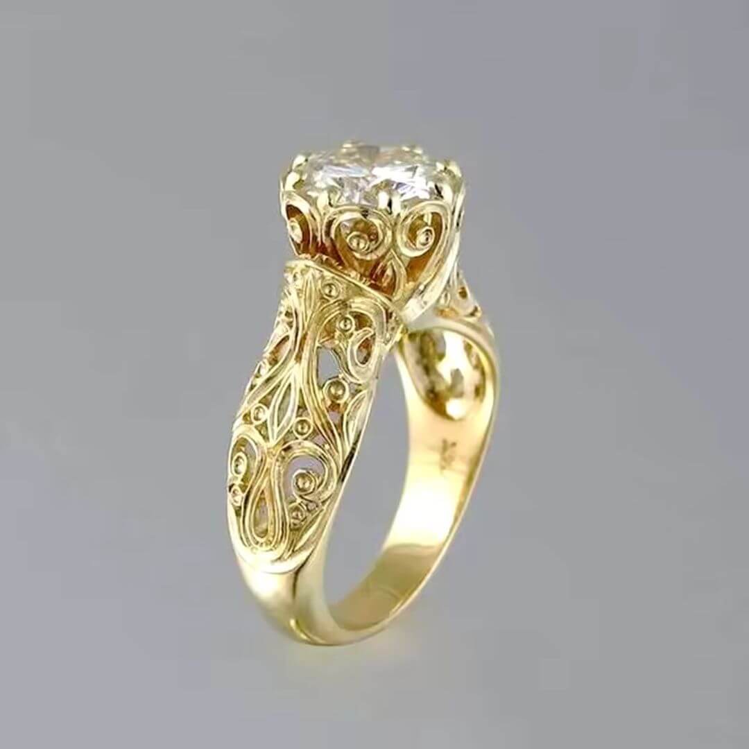 Vintage Scroll Gold Engagement Ring - Diane Jewelry