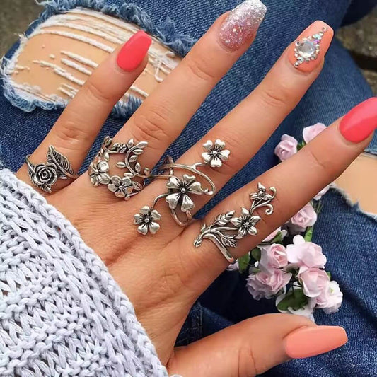 Vintage Flower Adjustable Ring Set - Diane Jewelry