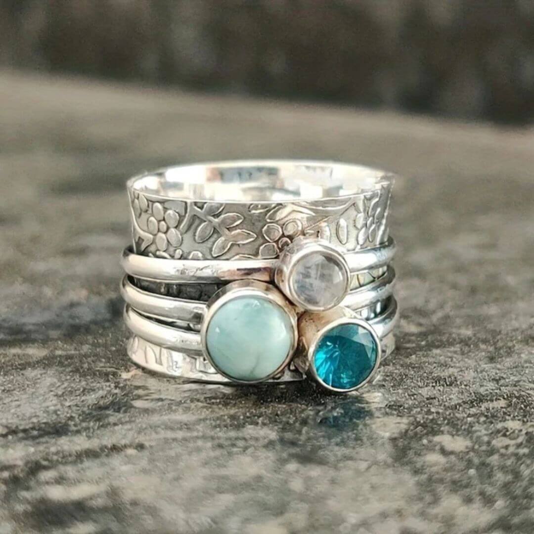 Sterling Silver Spinner Gemstone Ring - Diane Jewelry