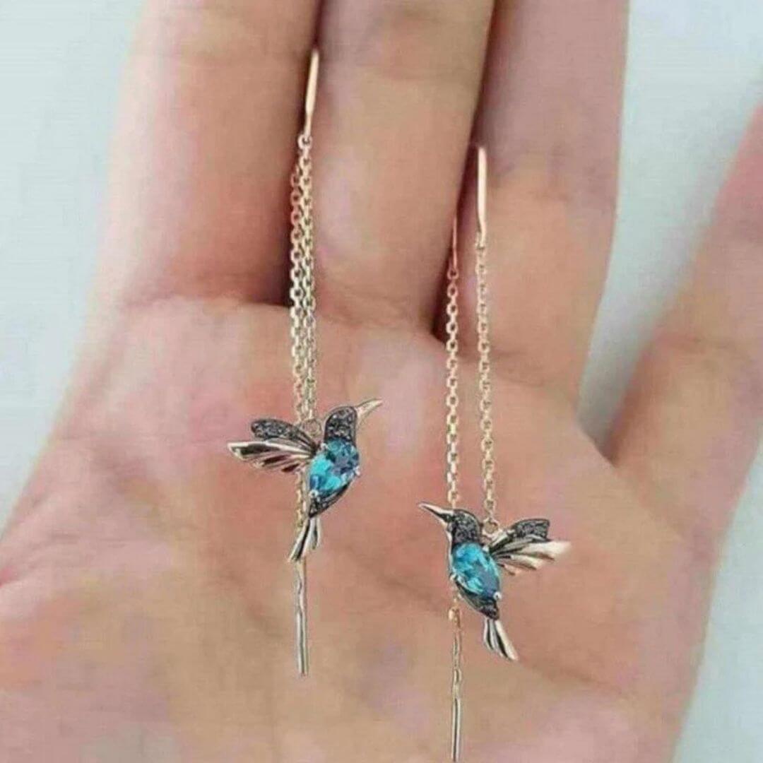 Hummingbird Threader Drop Earrings Gold - Diane Jewelry