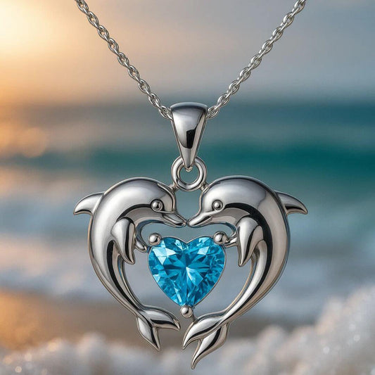 Dolphin Heart Blue Crystal Necklace - Diane Jewelry