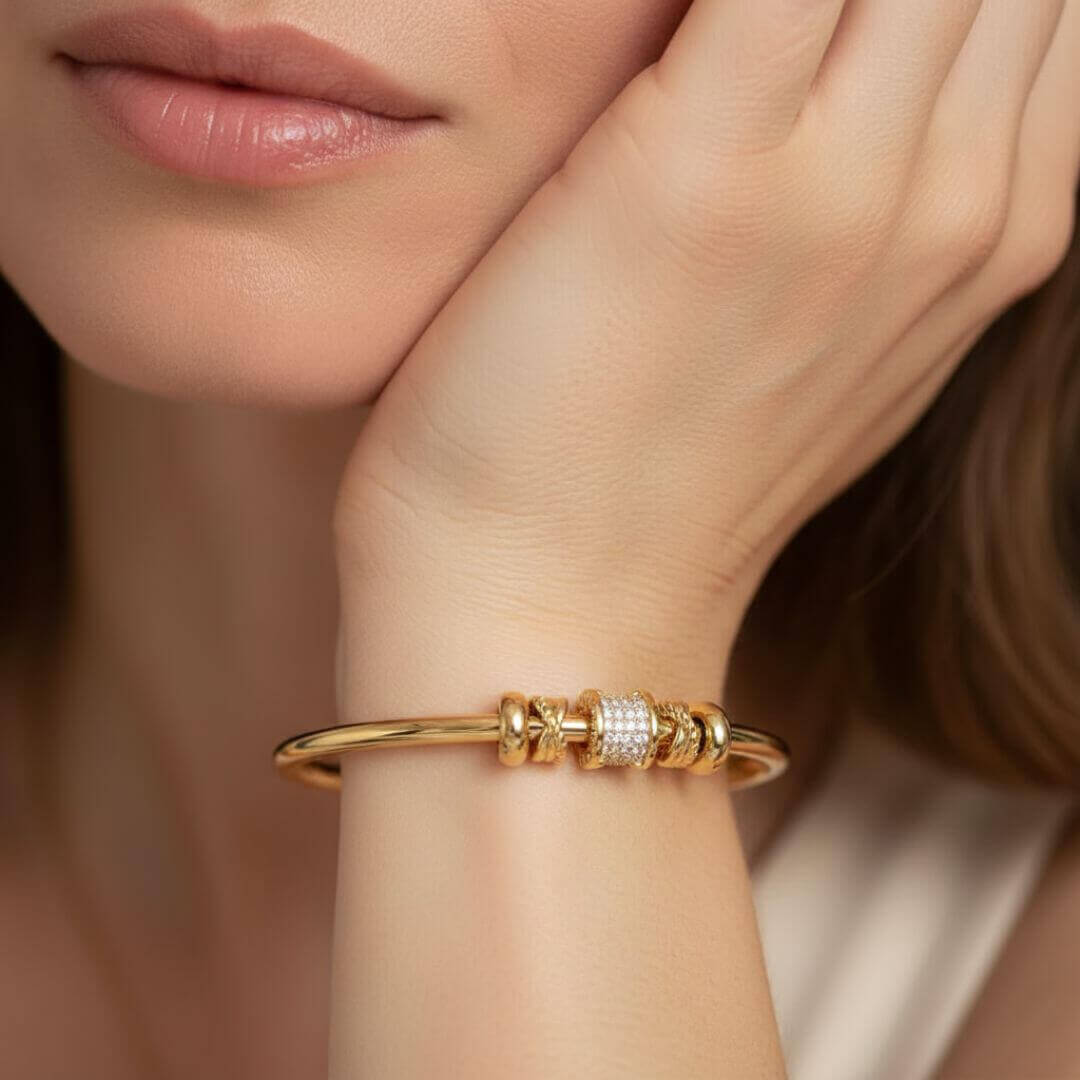 Gold Charm Beaded Cuff Bracelet Emma & Noah Jewelry