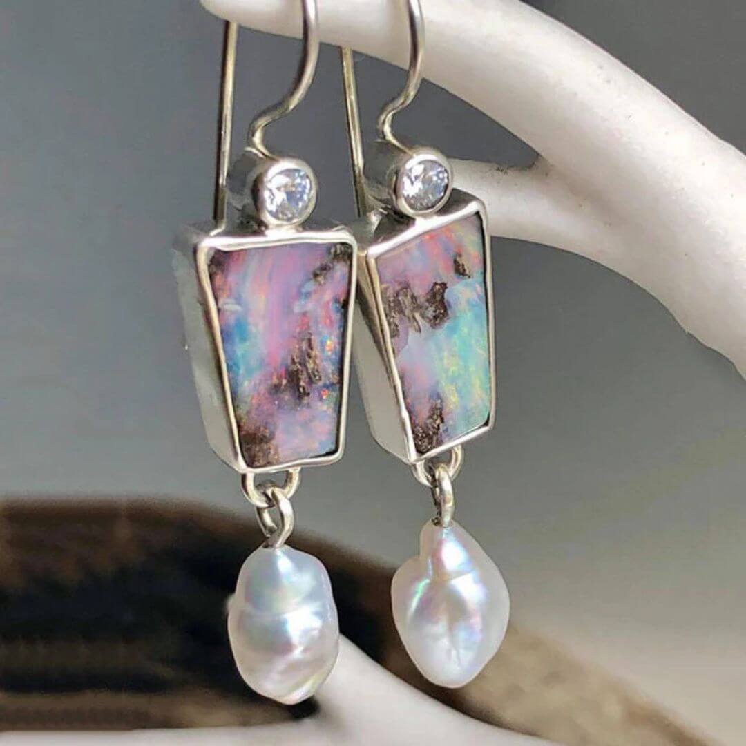 Opal Pearl Drop Earrings - Diane Jewelry