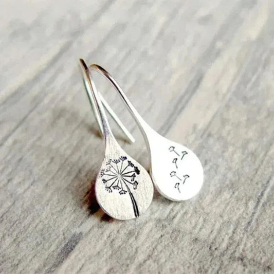 Silver Dandelion Drop Hook Earrings - Diane Jewelry