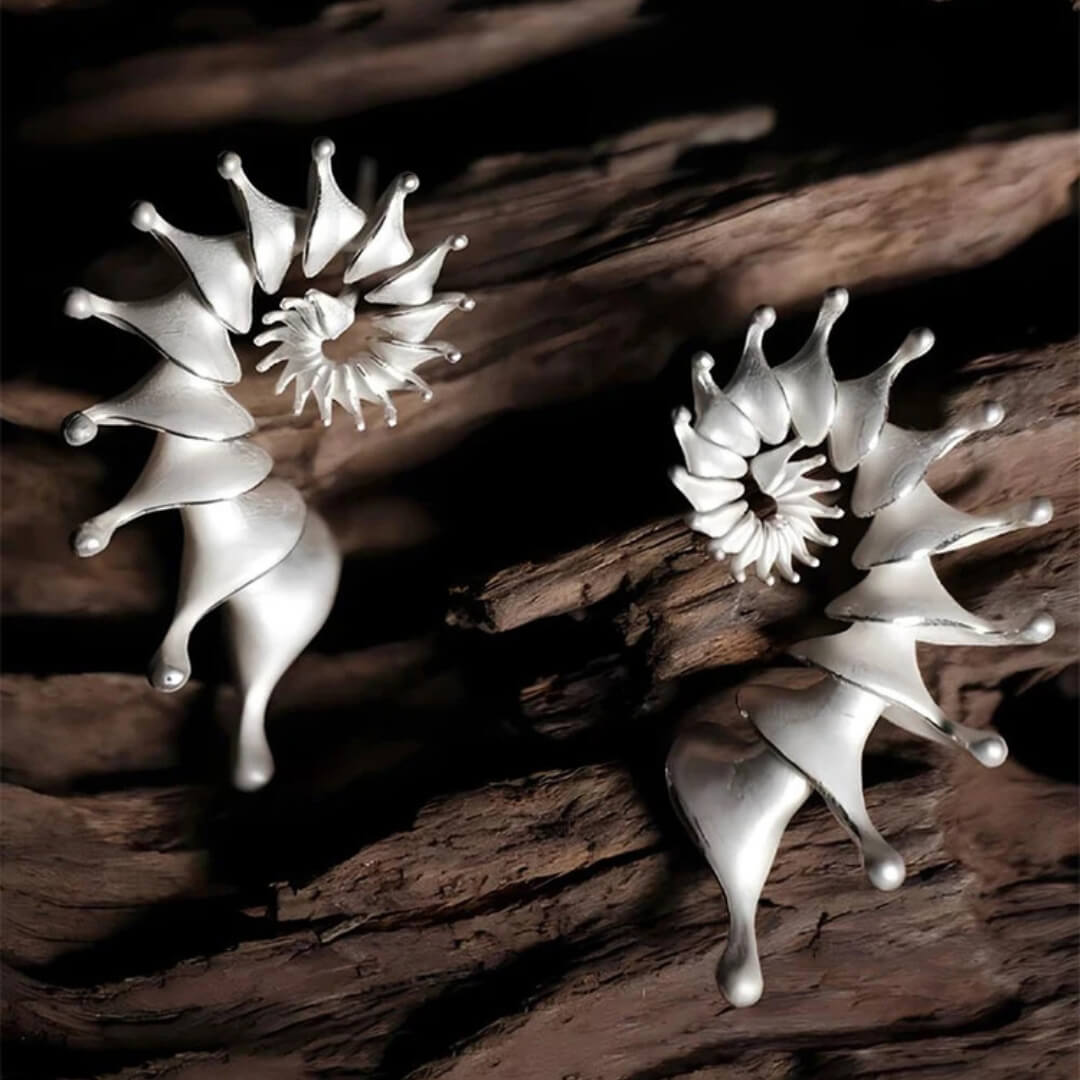 Abstract Spiral Silver Statement Earrings - Diane Jewelry