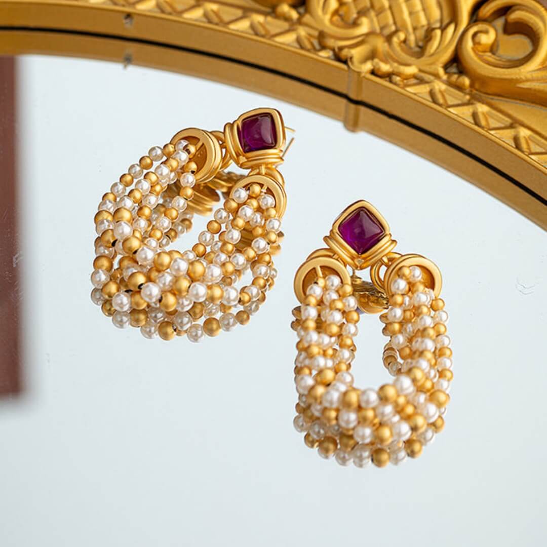 Gold Pearl Cluster Drop Earrings - Diane Jewelry