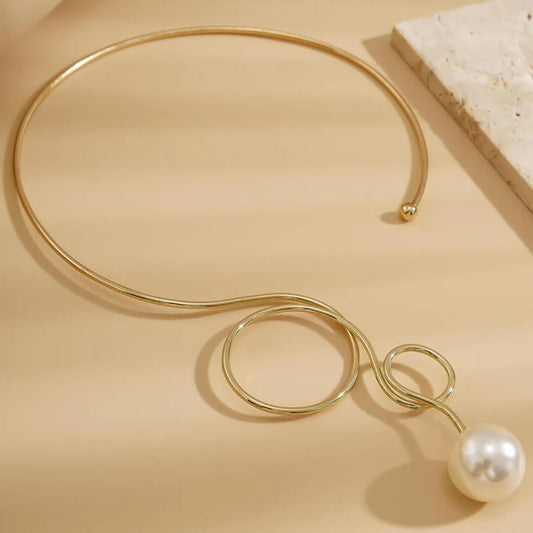 Modern Gold Pearl Statement Necklace - Diane Jewelry