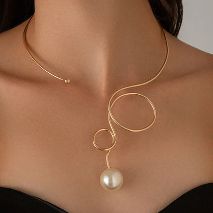 Modern Gold Pearl Statement Necklace - Diane Jewelry