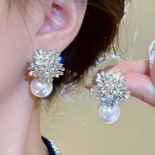 Crystal Pearl Snowflake Drop Earrings - Diane Jewelry