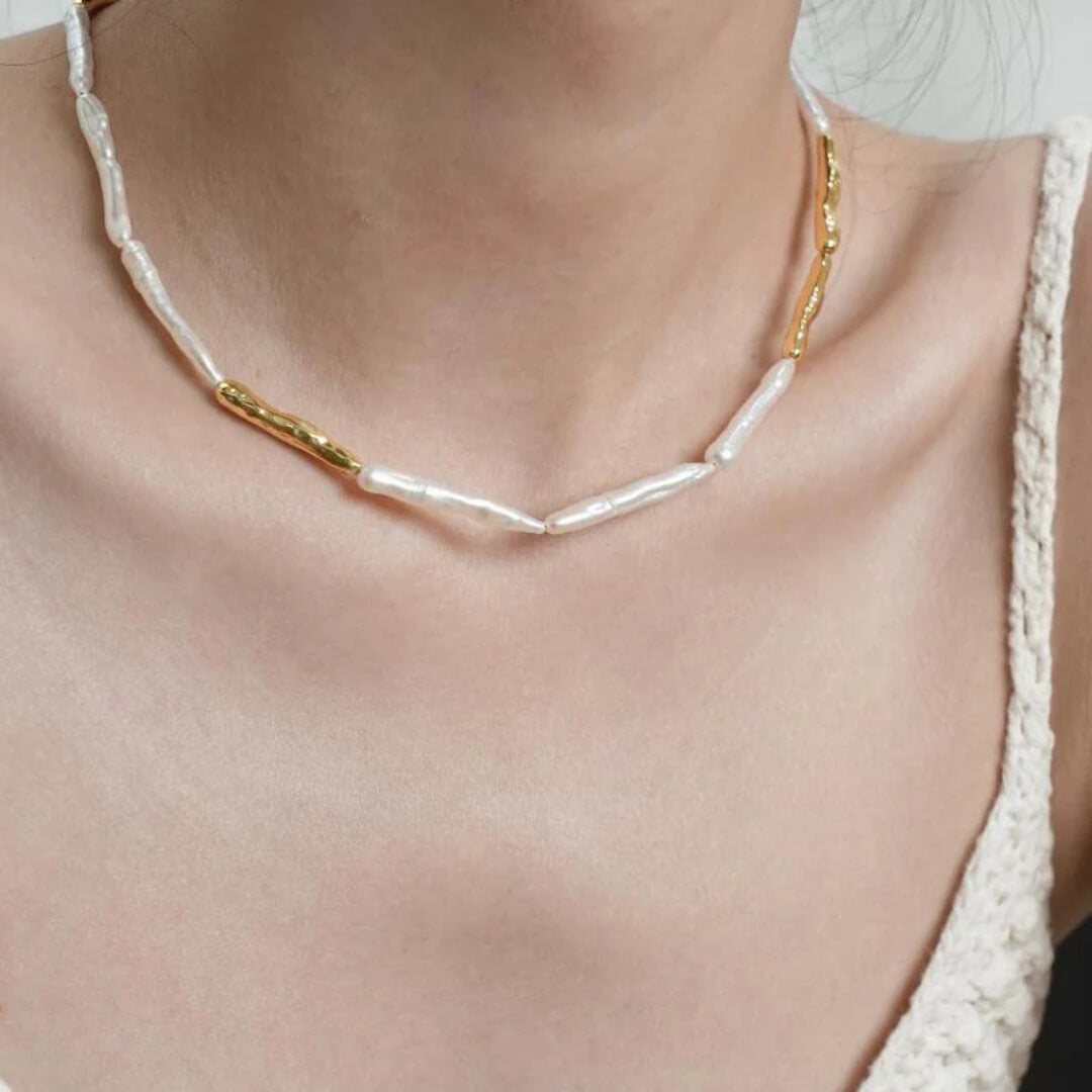 Baroque Pearl Gold Chain Necklace - Diane Jewelry