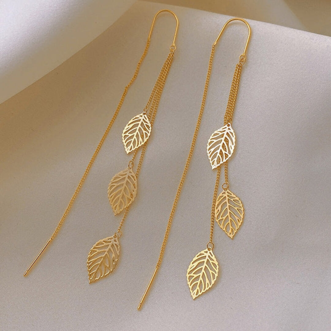 Long Dangle Leaf Chain Earrings - Diane Jewelry