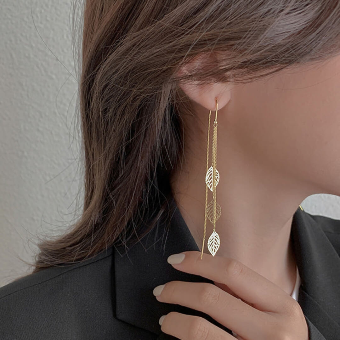Long Dangle Leaf Chain Earrings - Diane Jewelry