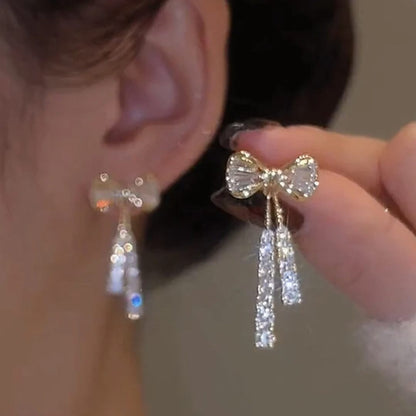 Elegant Crystal Bow Drop Earrings - Diane Jewelry