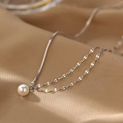 Dainty Silver Pearl Layered Necklace - Diane Jewelry