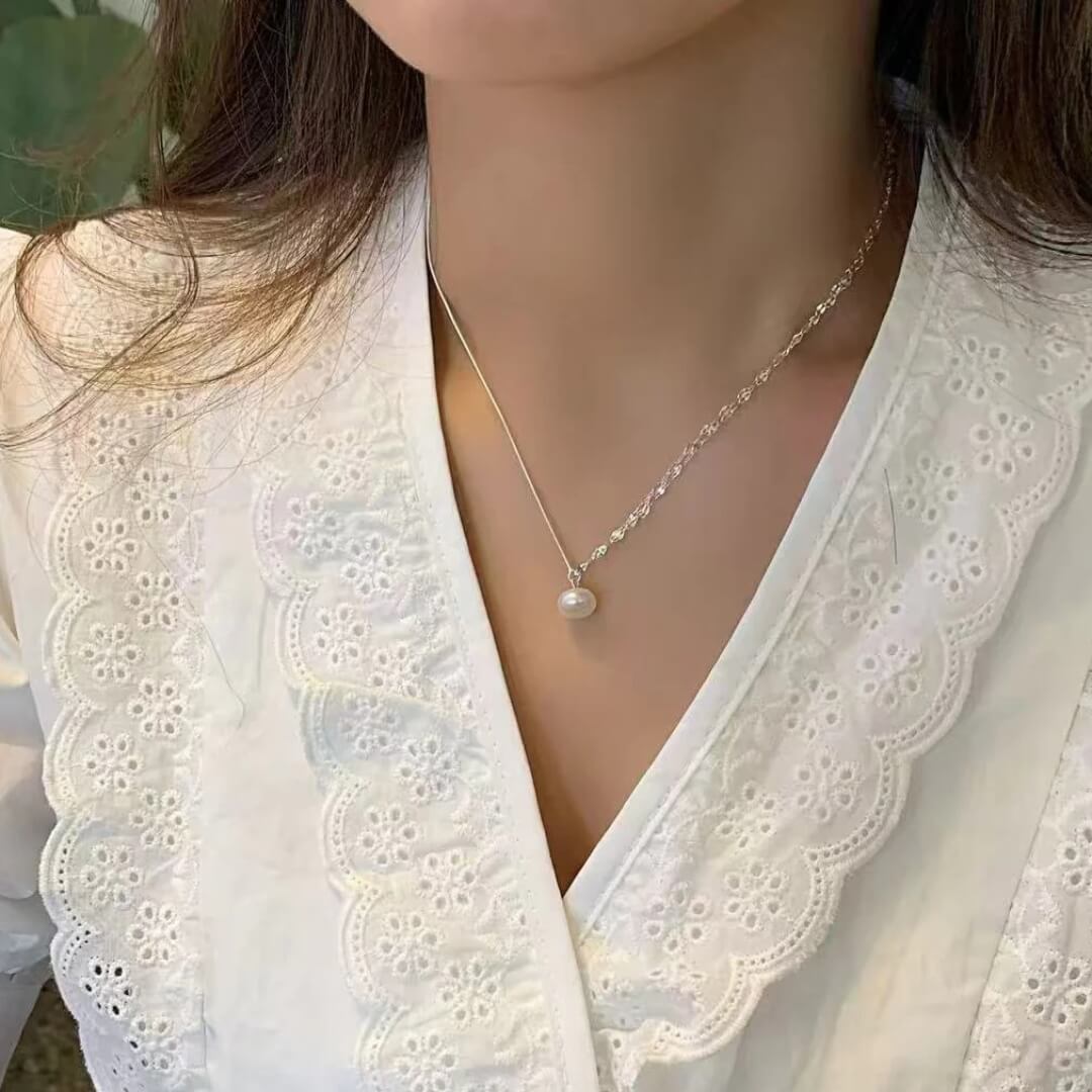 Dainty Silver Pearl Layered Necklace - Diane Jewelry