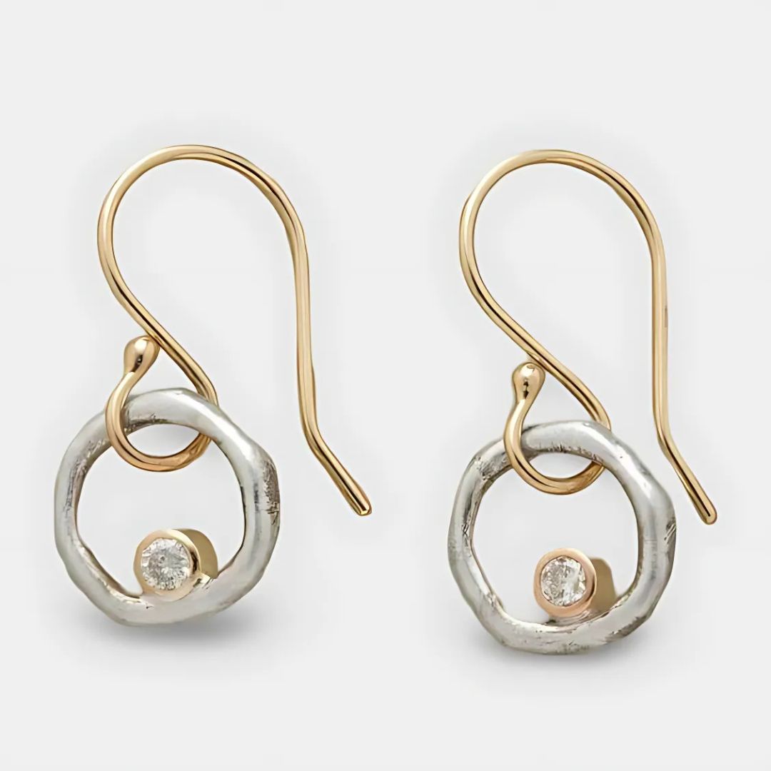 Gold Silver Diamond Hook Earrings - Diane Jewelry