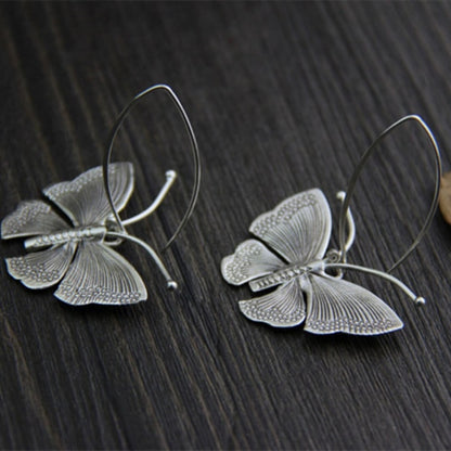 Vintage Silver Butterfly Drop Earrings - Diane Jewelry