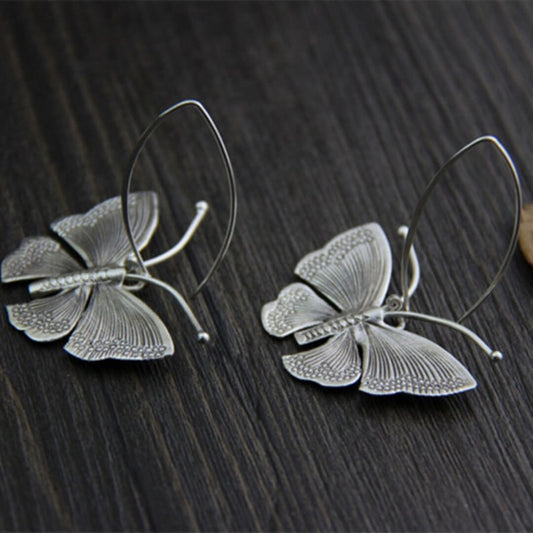 Vintage Silver Butterfly Drop Earrings - Diane Jewelry