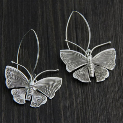 Vintage Silver Butterfly Drop Earrings - Diane Jewelry