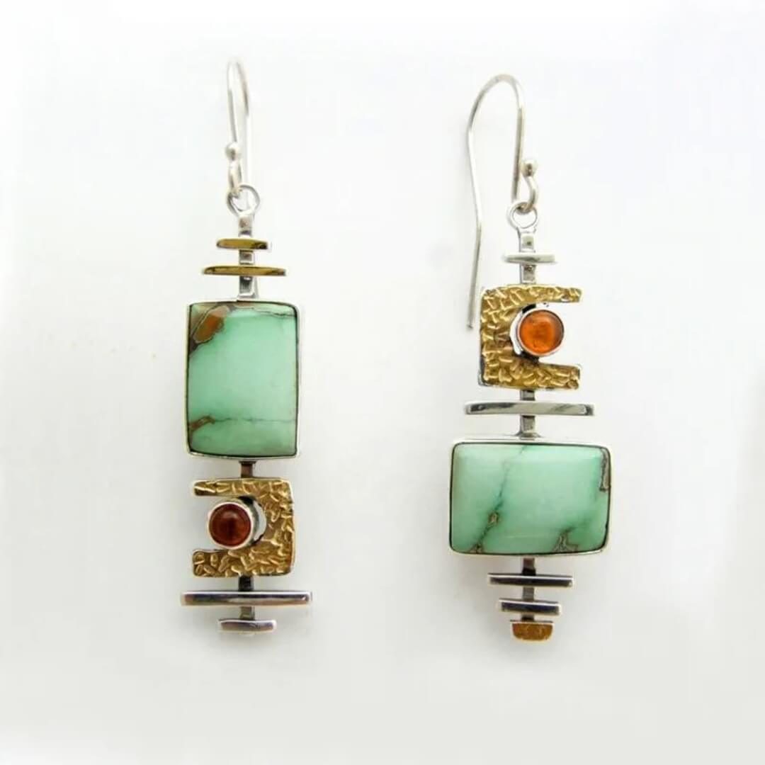 Handcrafted Turquoise Amber Earrings - Diane Jewelry