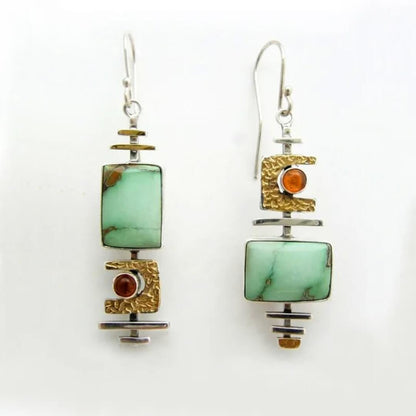 Handcrafted Turquoise Amber Earrings - Diane Jewelry
